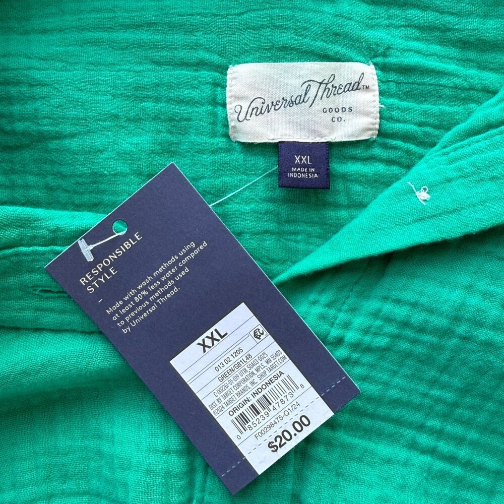 Universal Thread Womens Button-Up Loose Fit Top Cotton Green XXL - Picture 3 of 4